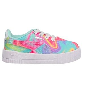 Puma Carina Swirl Ac TieDye Lace Up  Toddler Girls White Sneakers Casual Shoes